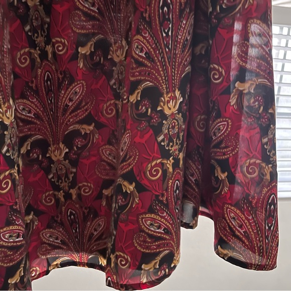 Vintage 80’s 90’s Chaus Red Paisley Flowy Semi-Sheer Lined Midi Skirt Size 14 - Picture 14 of 14